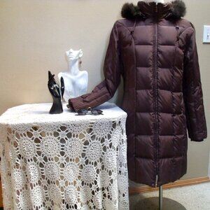 MICHAEL by Michael Kors Long Down Puffer Jacket Faux Fur Hood Sz LG
